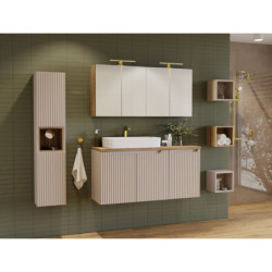 Ensemble Meuble Salle de Bain 2 portes + Vasque + Plateau L 80 x P 40 x H 59,5 cm - Astral - Beige crème