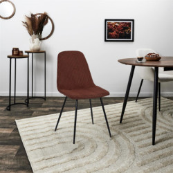 Chaise en Velours Côtelé Terracotta et Piètement en Métal Noir - Chaise de Salon, Salle à Manger