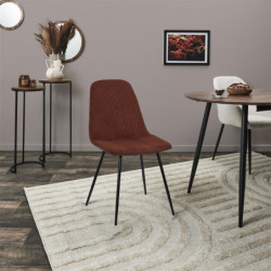 Lot de 2 Chaises en Velours Côtelé Terracotta et Piètement en Métal Noir - Chaise de Salon, Salle à Manger