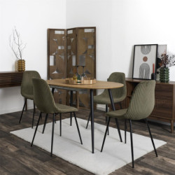 Chaise en Velours Côtelé Vert et Piètement en Métal Noir - Chaise de Salon, Salle à Manger