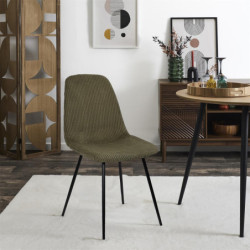 Lot de 2 Chaises en Velours Côtelé Vert et Piètement en Métal Noir - Chaise de Salon, Salle à Manger
