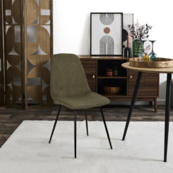 Lot de 2 Chaises en Velours Côtelé Vert et Piètement en Métal Noir - Chaise de Salon, Salle à Manger