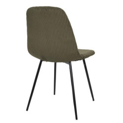 Lot de 2 Chaises en Velours Côtelé Vert et Piètement en Métal Noir - Chaise de Salon, Salle à Manger