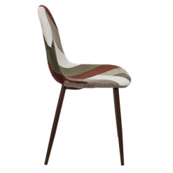 Lot de 2 Chaises en Velours Côtelé Patchwork Vintage - Vert + Terracotta + Blanc + Taupe - Piètement en Métal Couleur Noyer