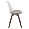 Lot de 2 Chaises Coque Transparente avec Coussin Velours Cotelé Taupe rembourré - Piètement métal effet Bois Foncé