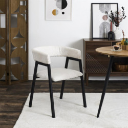 Fauteuil Design Minimaliste en Velours Cotelé Blanc et Piètement en Métal Noir