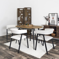 Fauteuil Design Minimaliste en Velours Cotelé Blanc et Piètement en Métal Noir