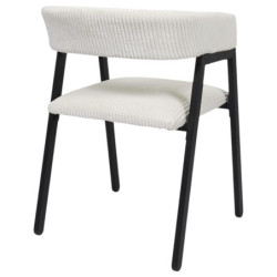Fauteuil Design Minimaliste en Velours Cotelé Blanc et Piètement en Métal Noir