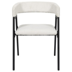 Fauteuil Design Minimaliste en Velours Cotelé Blanc et Piètement en Métal Noir