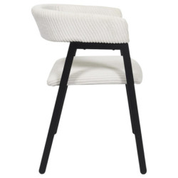Fauteuil Design Minimaliste en Velours Cotelé Blanc et Piètement en Métal Noir