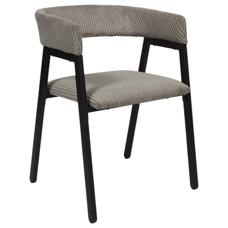 Fauteuil Design Minimaliste en Velours Cotelé Taupe et Piètement en Métal Noir