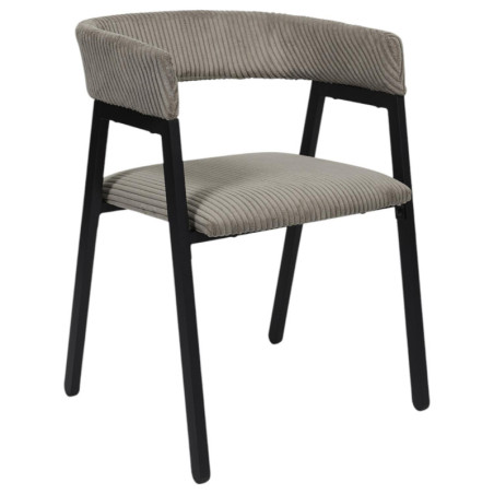 Fauteuil Design Minimaliste en Velours Cotelé Taupe et Piètement en Métal Noir