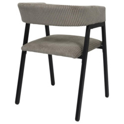 Fauteuil Design Minimaliste en Velours Cotelé Taupe et Piètement en Métal Noir