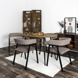 Fauteuil Design Minimaliste en Velours Cotelé Taupe et Piètement en Métal Noir