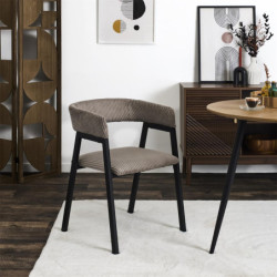 Fauteuil Design Minimaliste en Velours Cotelé Taupe et Piètement en Métal Noir