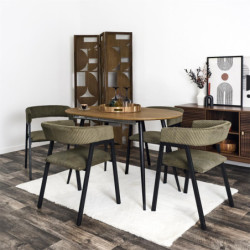 Fauteuil Design Minimaliste en Velours Cotelé Vert et Piètement en Métal Noir