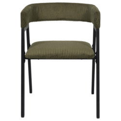 Fauteuil Design Minimaliste en Velours Cotelé Vert et Piètement en Métal Noir