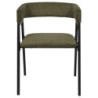 Fauteuil Design Minimaliste en Velours Cotelé Vert et Piètement en Métal Noir