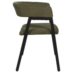 Fauteuil Design Minimaliste en Velours Cotelé Vert et Piètement en Métal Noir