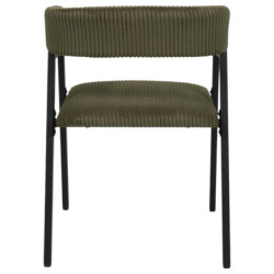 Fauteuil Design Minimaliste en Velours Cotelé Vert et Piètement en Métal Noir