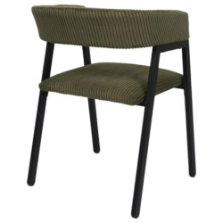 Fauteuil Design Minimaliste en Velours Cotelé Vert et Piètement en Métal Noir