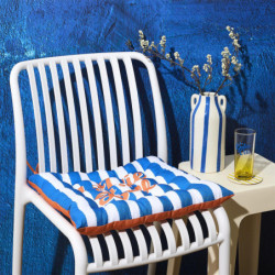 Lot de 6 galettes de Chaises Déperlantes Extérieur/Intérieur motifs estivaux 40x40cm - 2 Attaches Nouettes - Dolce Vita