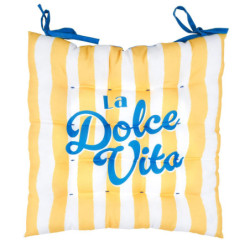 Lot de 6 galettes de Chaises Déperlantes Extérieur/Intérieur motifs estivaux 40x40cm - 2 Attaches Nouettes - Dolce Vita