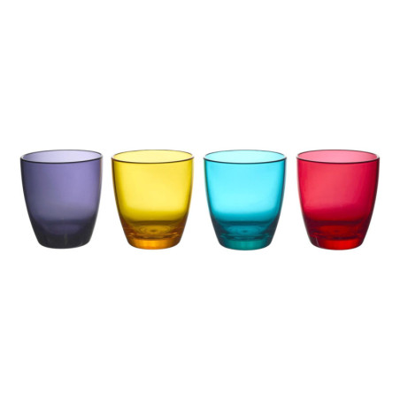 Lot de 24 Verres à Jus Incassables en Plastique Alimentaire Durable - 29cL - Lave-Vaisselle - Bleu violet rouge jaune