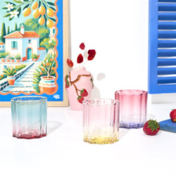 Lot de 24 Verres à Jus Colorés Dégradés 20cL - Couleurs Estivales Bleu Turquoise, Jaune, Violet, Rouge