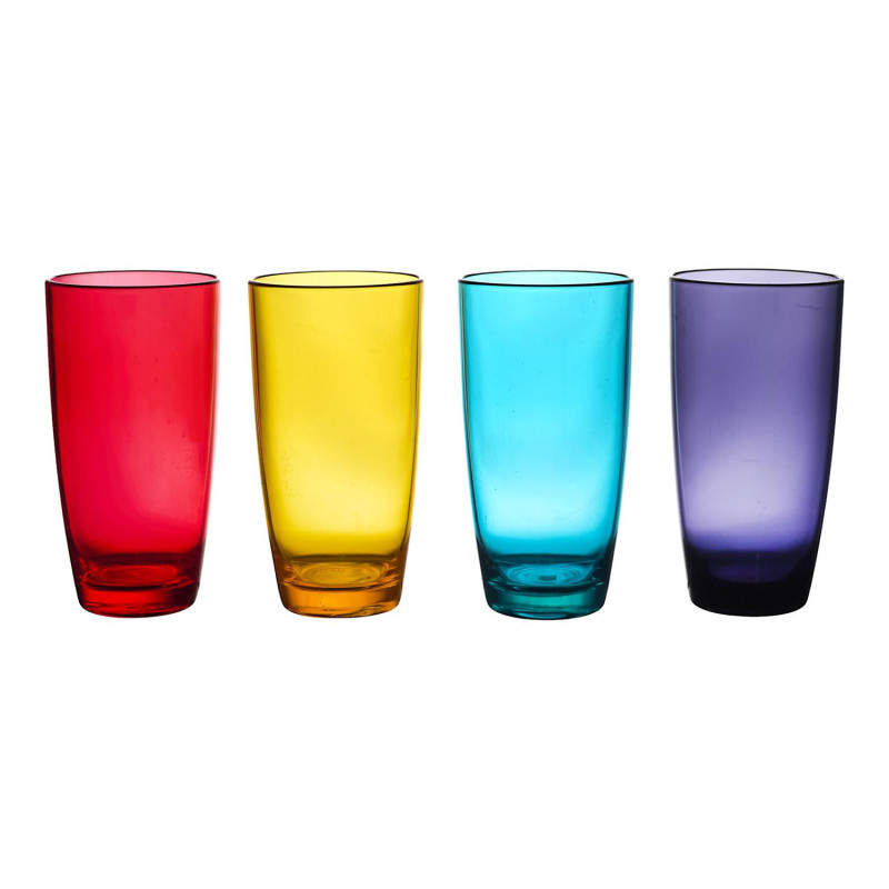 Lot de 24 Verres Haut Incassables en Plastique Alimentaire Durable - 49cL - Lave-Vaisselle - Bleu violet rouge jaune