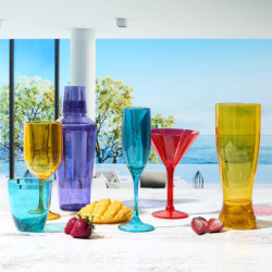 Lot de 24 Verres Haut Incassables en Plastique Alimentaire Durable - 49cL - Lave-Vaisselle - Bleu violet rouge jaune