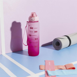 Lot de 3 Gourdes 1L Motivation Etanches et Graduées avec Sangle - Rose Bleu Violet