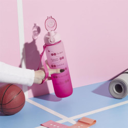 Lot de 3 Gourdes 1L Motivation Etanches et Graduées avec Sangle - Rose Bleu Violet