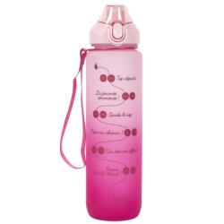 Lot de 3 Gourdes 1L Motivation Etanches et Graduées avec Sangle - Rose Bleu Violet