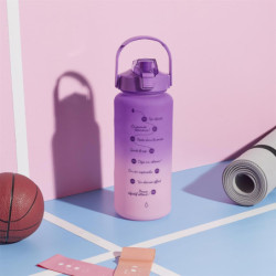 Lot de 3 Gourdes 2L Motivation Etanches et Graduées avec Sangle - Rose Bleu Violet