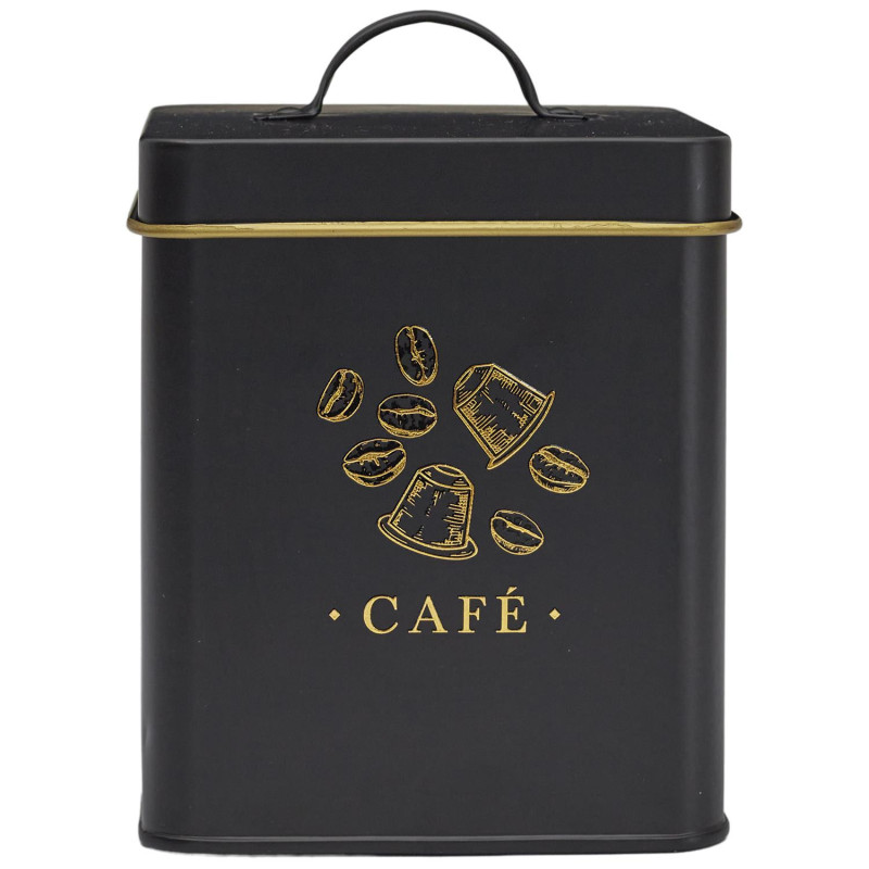 Boîte en Métal - Café - Noir et Doré - Boîte de Conservation de Cuisine
