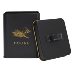 Boîte en Métal - Farine - Noir et Doré - Boîte de Conservation de Cuisine