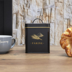 Boîte en Métal - Farine - Noir et Doré - Boîte de Conservation de Cuisine