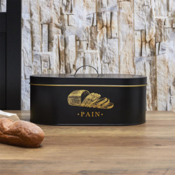 Boîte à Pain en Métal - Noir et Doré - Boîte de Conservation de Cuisine