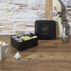 Boîte à Thé en Métal - Noir et Doré - Boîte de Conservation de Cuisine