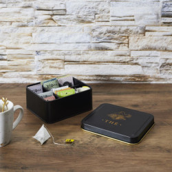 Boîte à Thé en Métal - Noir et Doré - Boîte de Conservation de Cuisine