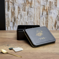 Boîte à Thé en Métal - Noir et Doré - Boîte de Conservation de Cuisine