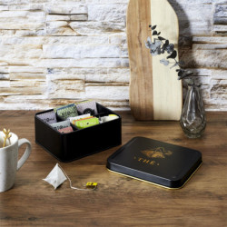 Boîte à Thé en Métal - Noir et Doré - Boîte de Conservation de Cuisine