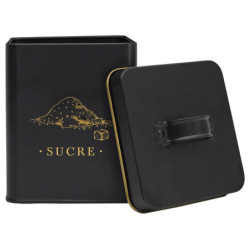 Boîte en Métal - Sucre - Noir et Doré - Boîte de Conservation de Cuisine