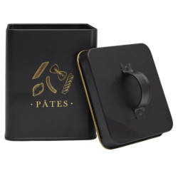 Lot de 3 Boîtes en Métal - Cuisine + Spaghettis + Pâtes - Noir et Doré - Boîtes de Conservation de Cuisine