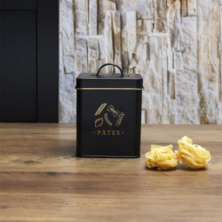 Lot de 3 Boîtes en Métal - Cuisine + Spaghettis + Pâtes - Noir et Doré - Boîtes de Conservation de Cuisine