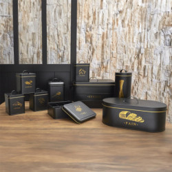 Lot de 3 Boîtes en Métal - Cuisine + Spaghettis + Pâtes - Noir et Doré - Boîtes de Conservation de Cuisine