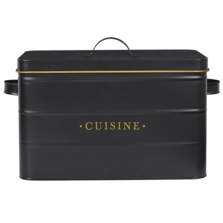 Lot de 2 Boîtes en Métal - Boîtes à Pain + Boîte générique Cuisine - Noir et Doré - Boîtes de Conservation