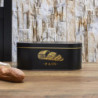 Lot de 2 Boîtes en Métal - Boîtes à Pain + Boîte générique Cuisine - Noir et Doré - Boîtes de Conservation