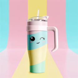 Lot de 3 mugs de Transport XXL Kawaii 1,2L - Boissons Chaudes ou Froides - Couvercle étanche multi ouvertures